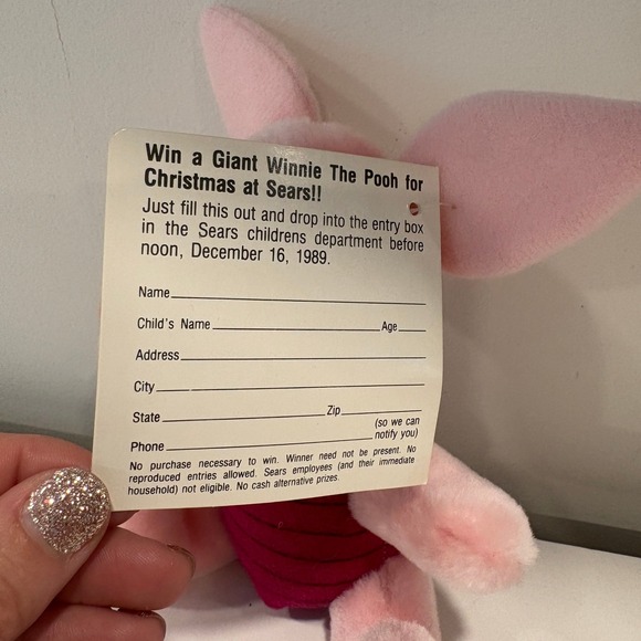 Vintage 1991 Sears Piglet Plush Christmas Holiday‎ Disney Beanbag Toy - Picture 9 of 12